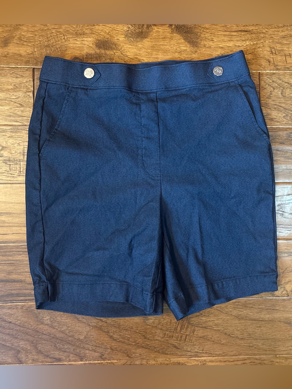 Rafaella Navy High-Rise Button-Accent Shorts